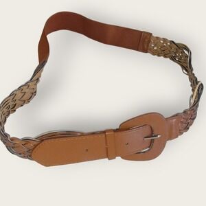 Womens XXL Brown Woven Braid Faux Leather Belt Elastic Back Plus Size Classicore